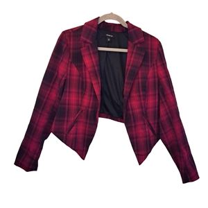 Torrid Cropped Plaid Blazer Jacket Pink and Black Open Front Size 00